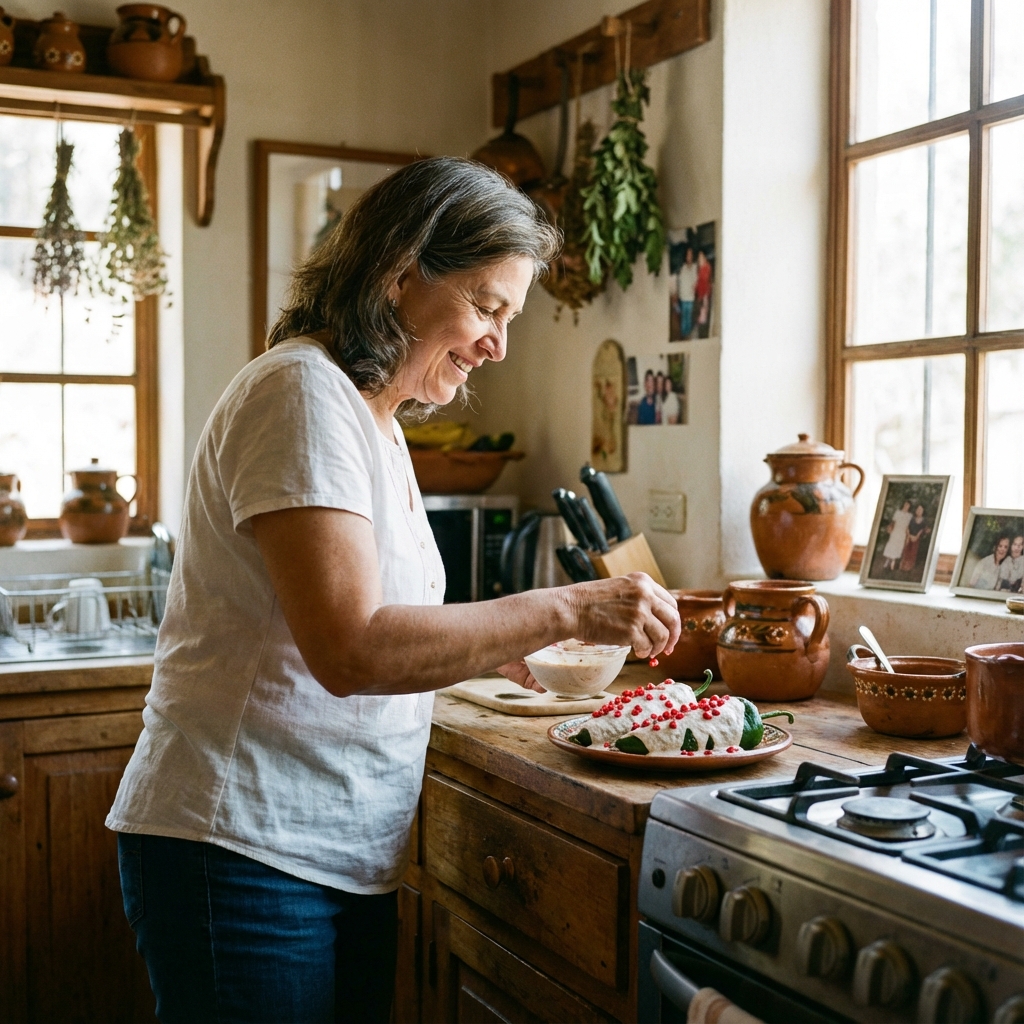 Pensionada cocinando